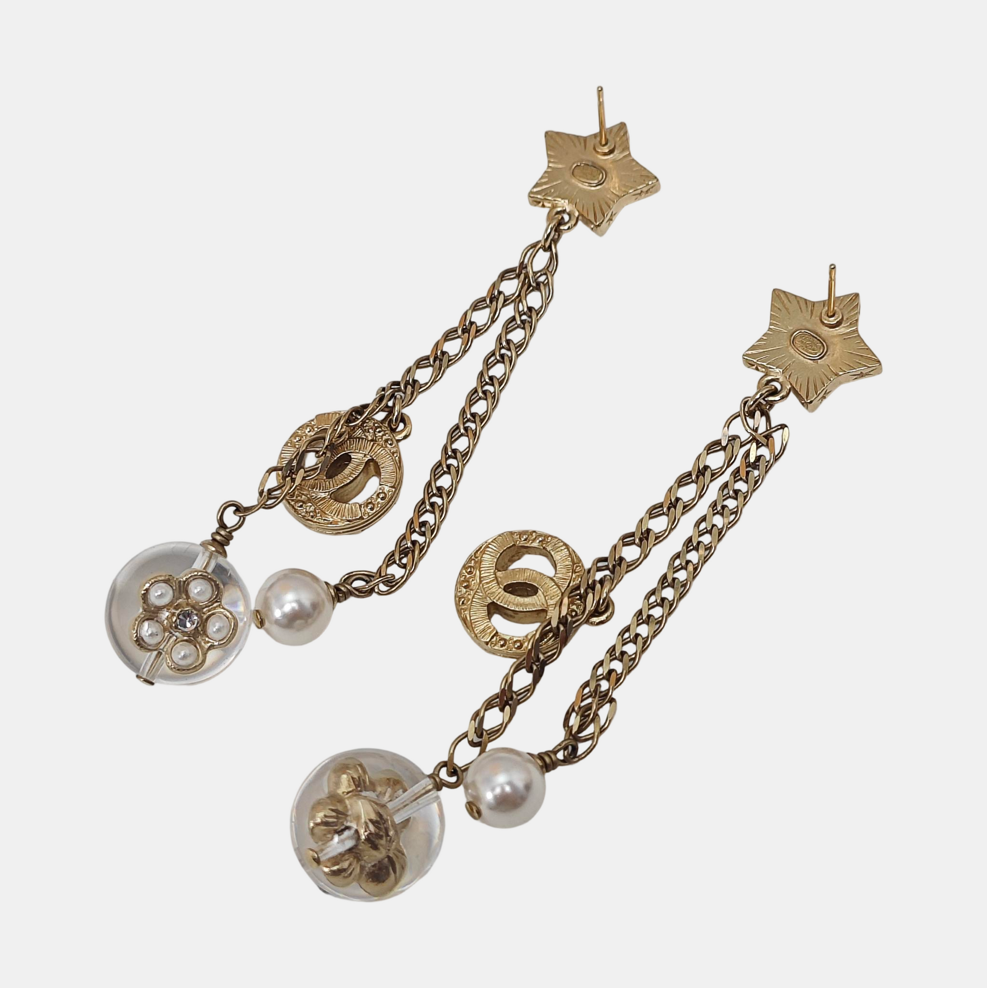 CC Logo Metal Gold Stud Earrings