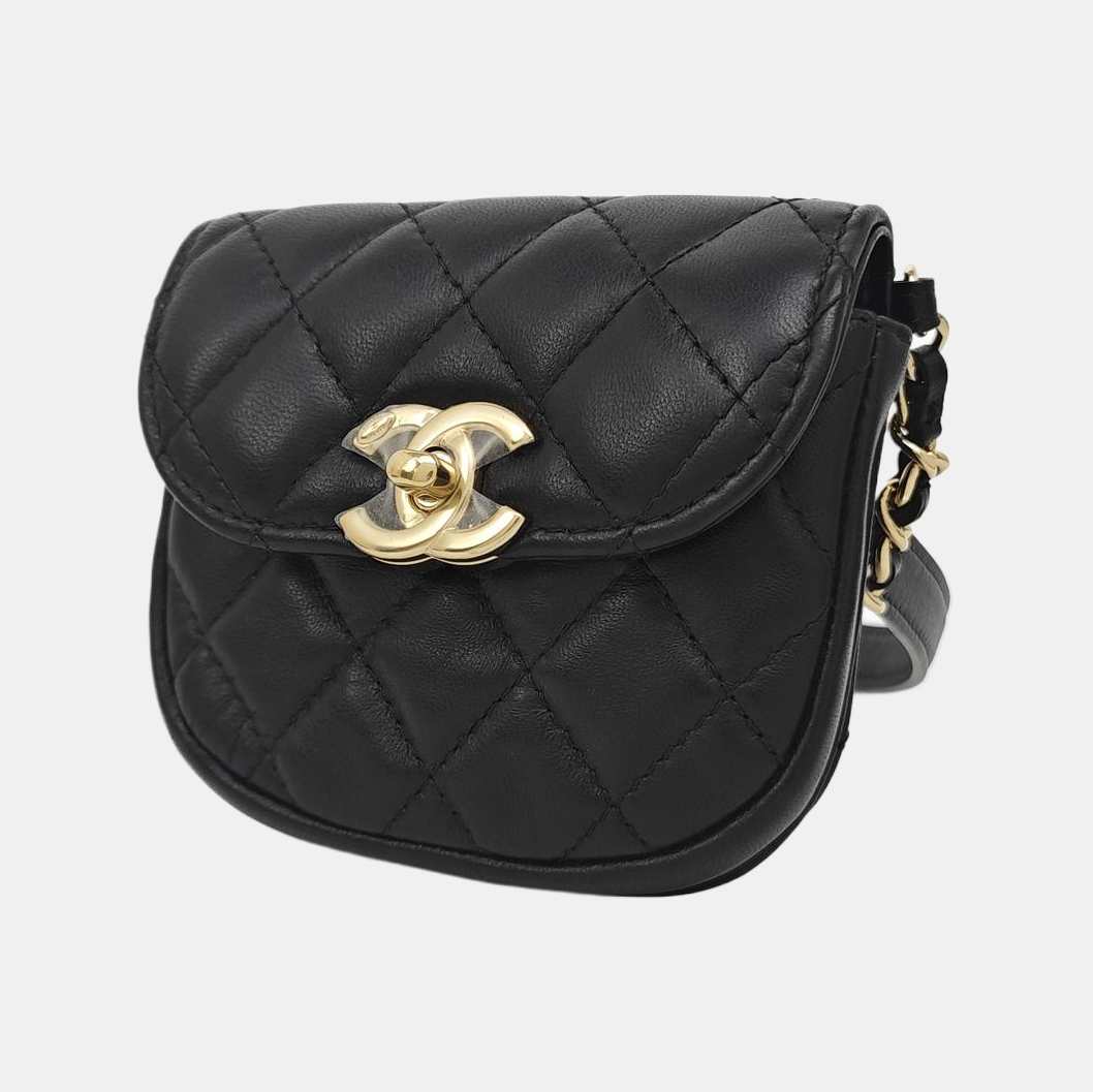 Quilted Lambskin Belt Bag Black