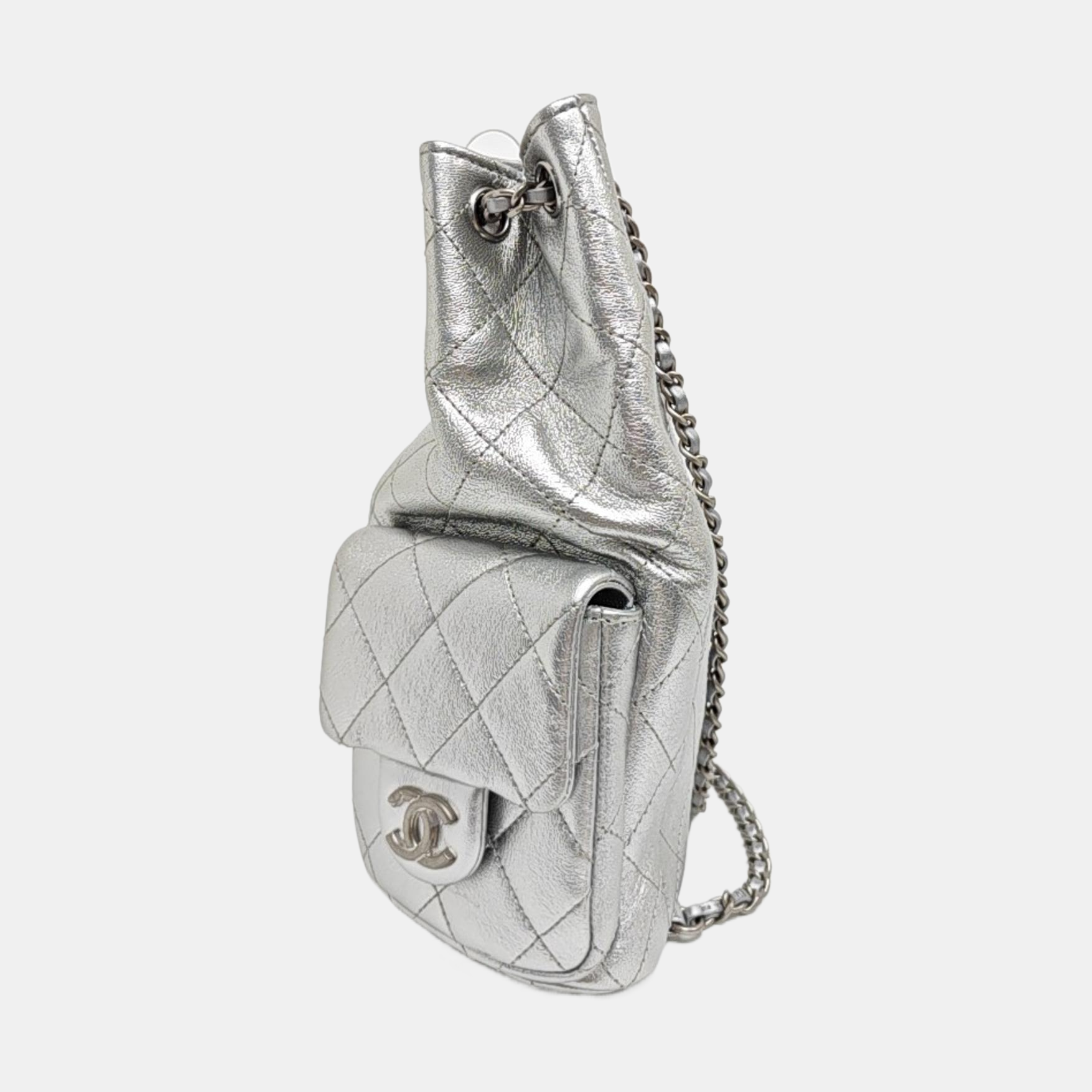 Quilted Lambskin Backpack Silver