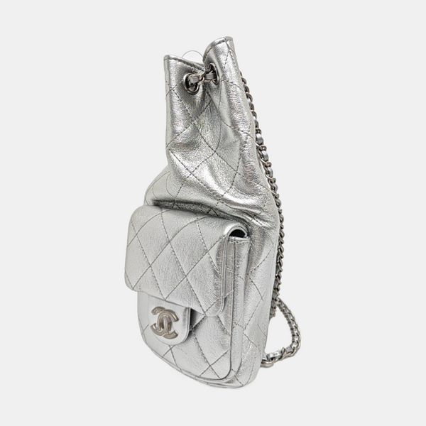 Quilted Lambskin Backpack Silver
