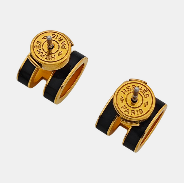 Pop H Metal Black Stud Earrings