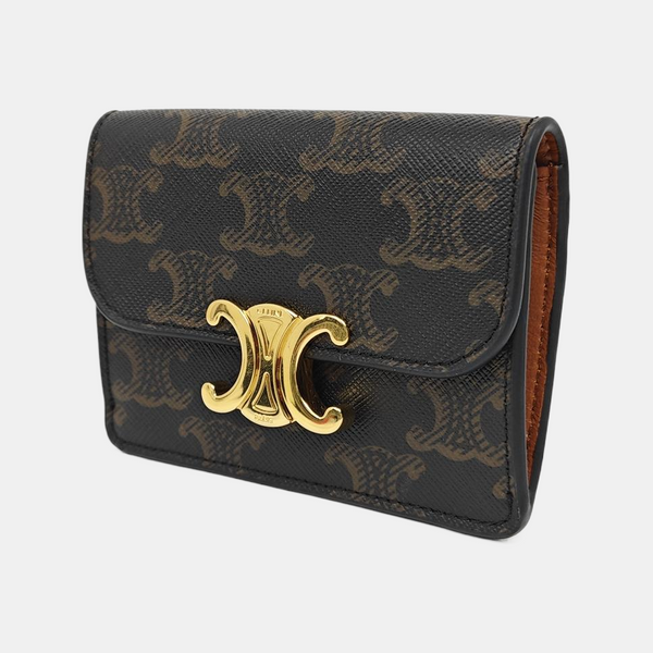 TRIOMPHE Mini Coated Canvas Brown Card Holder