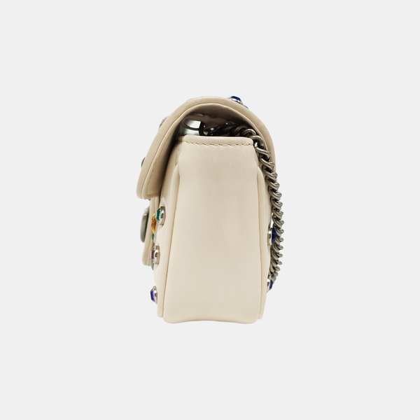Authenticated pre-owned  GG Marmont Mini Quilted Calfskin White - Crossbody Bag at Looply