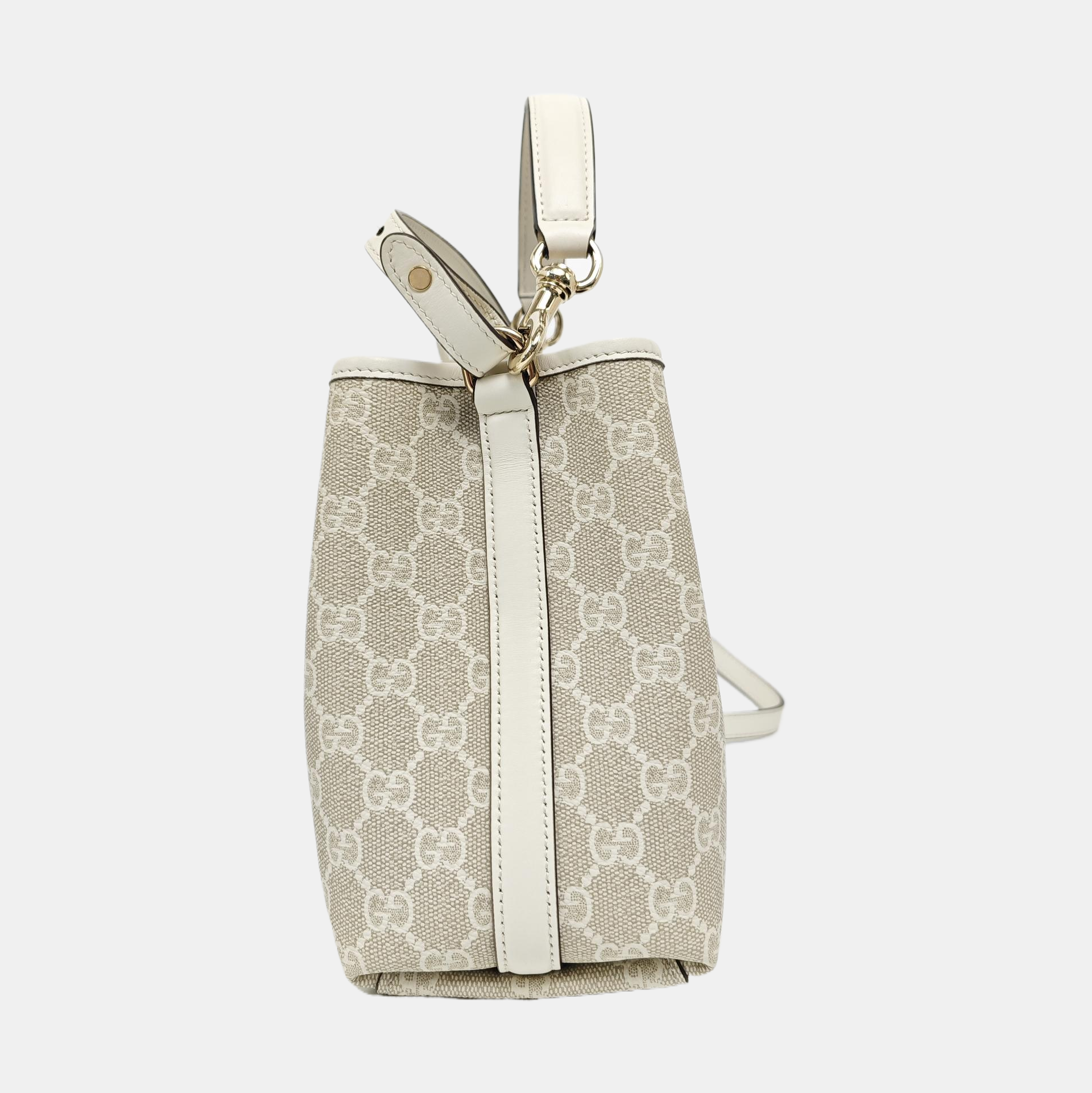 GG Emblem Small Monogram Coated Canvas Beige