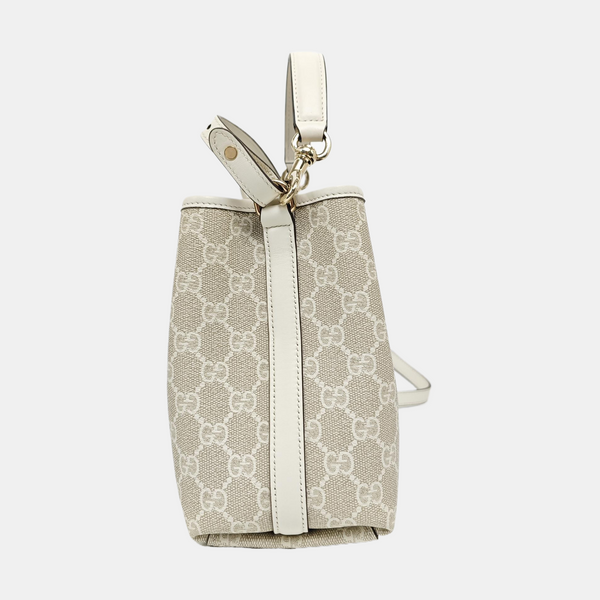 GG Emblem Small Monogram Coated Canvas Beige