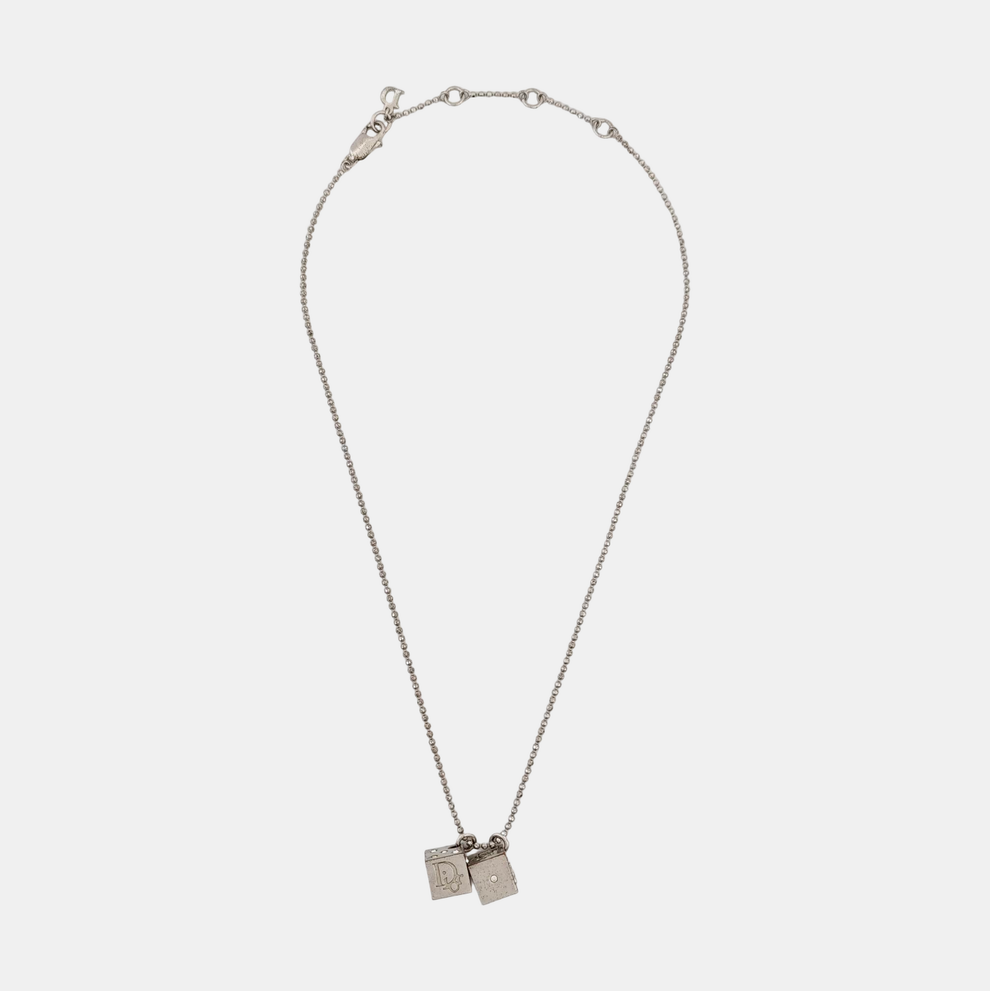 Dice Charms Metal Silver Necklace
