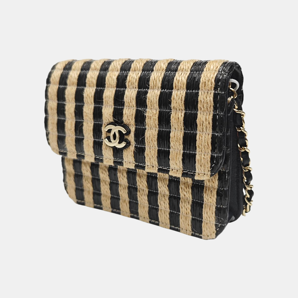 Quilted Straw Shoulder Bag Multicolor