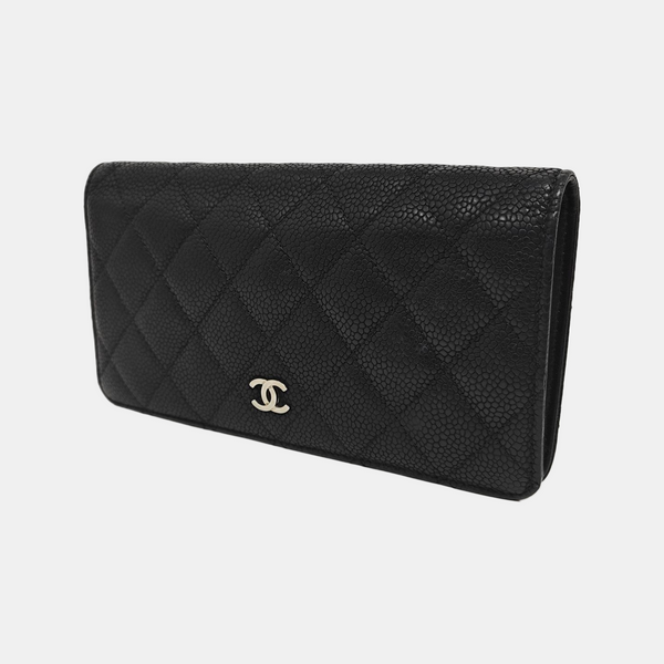 Quilted Grained Calfskin Wallet Black
