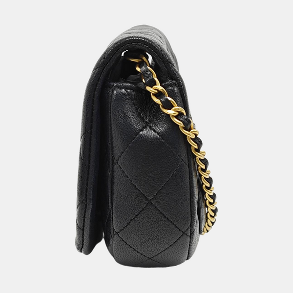 Quilted Lambskin Shoulder Bag Black