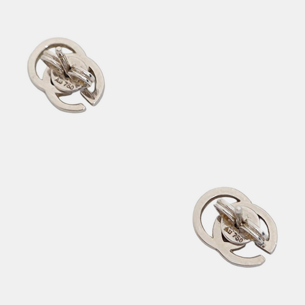 GG Running 18k White Gold Silver Stud Earrings