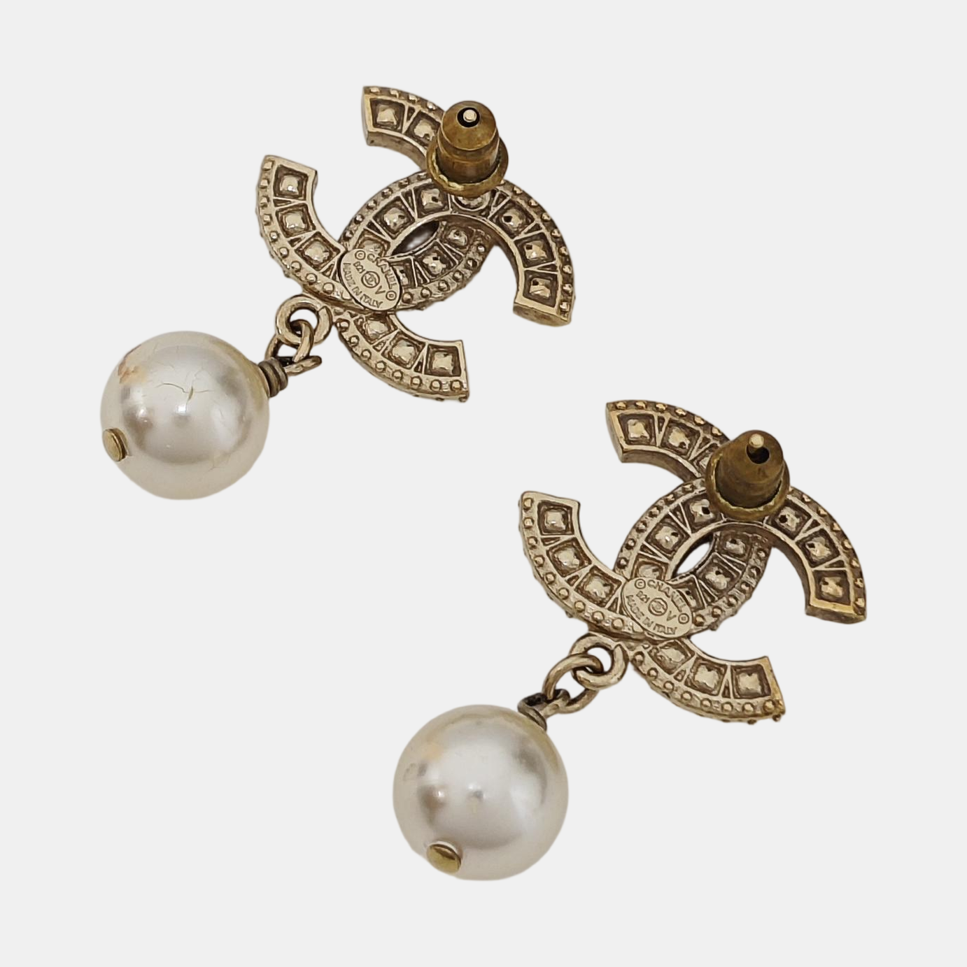 CC Logo Metal Gold Stud Earrings