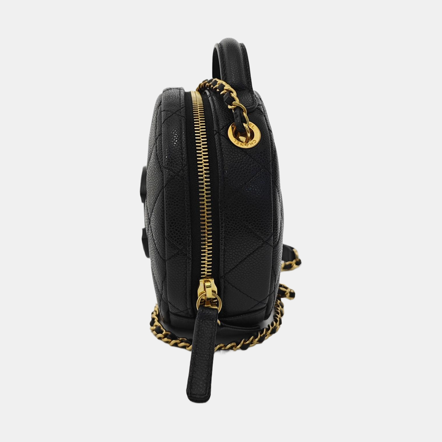 Quilted Grained Calfskin Shoulder Bag Black