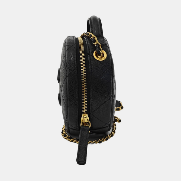 Quilted Grained Calfskin Shoulder Bag Black