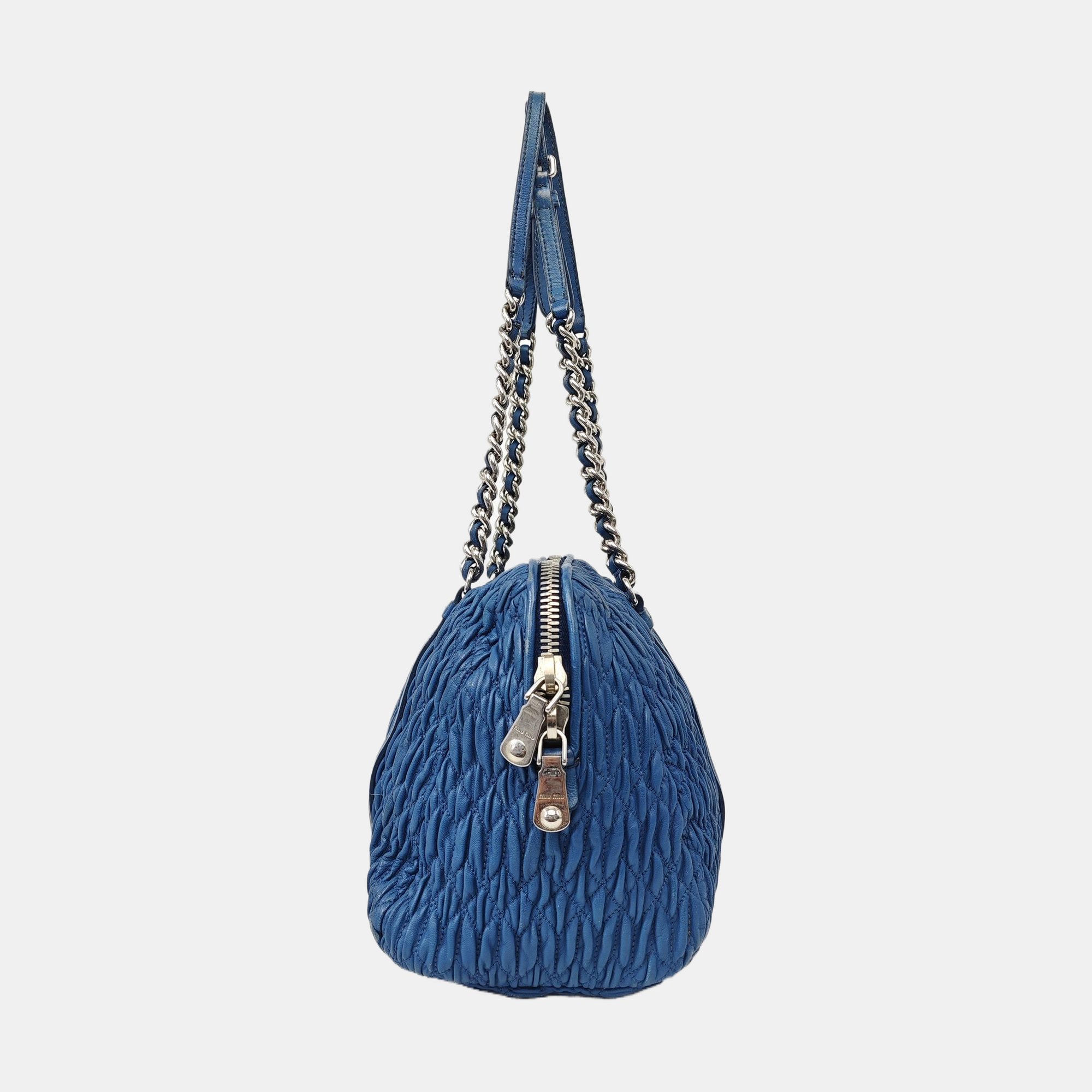 Quilted Lambskin Shoulder Bag Blue