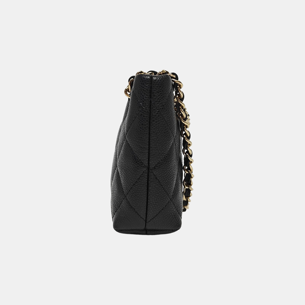 Quilted Grained Calfskin Shoulder Bag Black