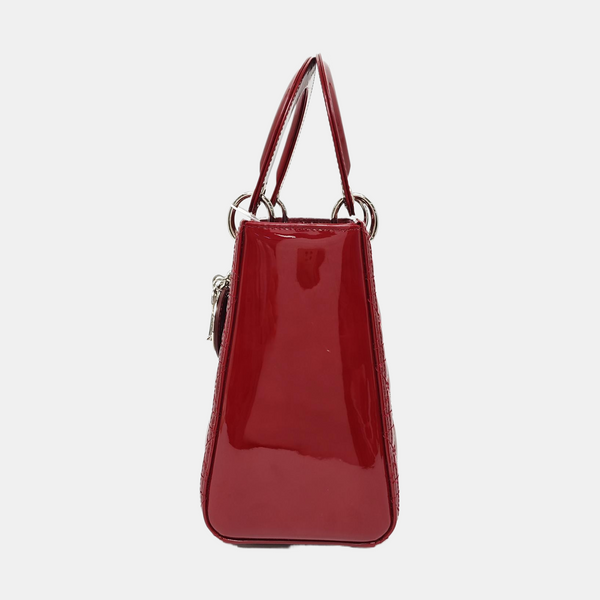 Lady Dior Medium Cannage Patent Leather Red