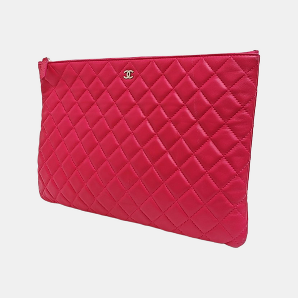 Quilted Lambskin Clutch Large Pink