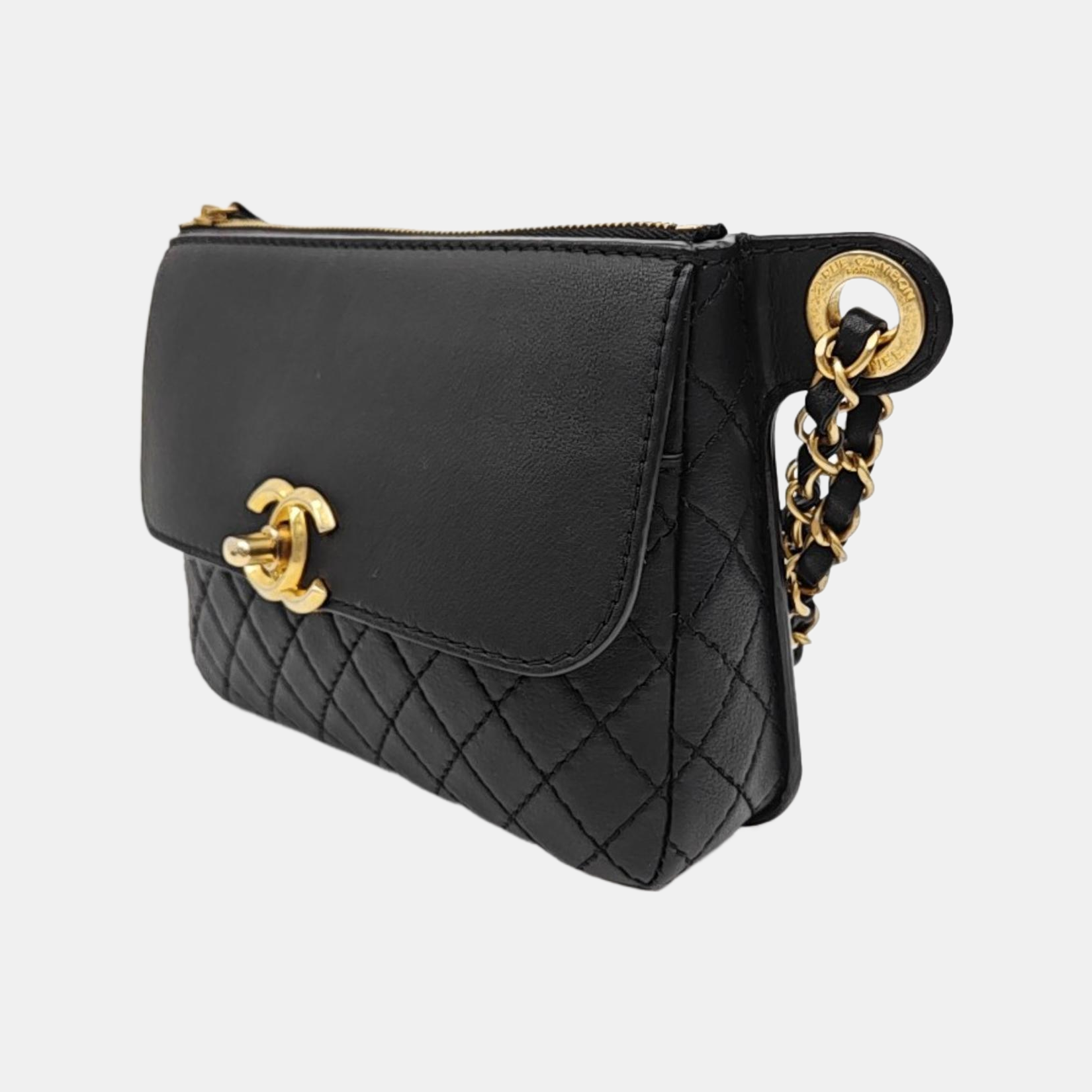 Quilted Leather Belt Bag Black