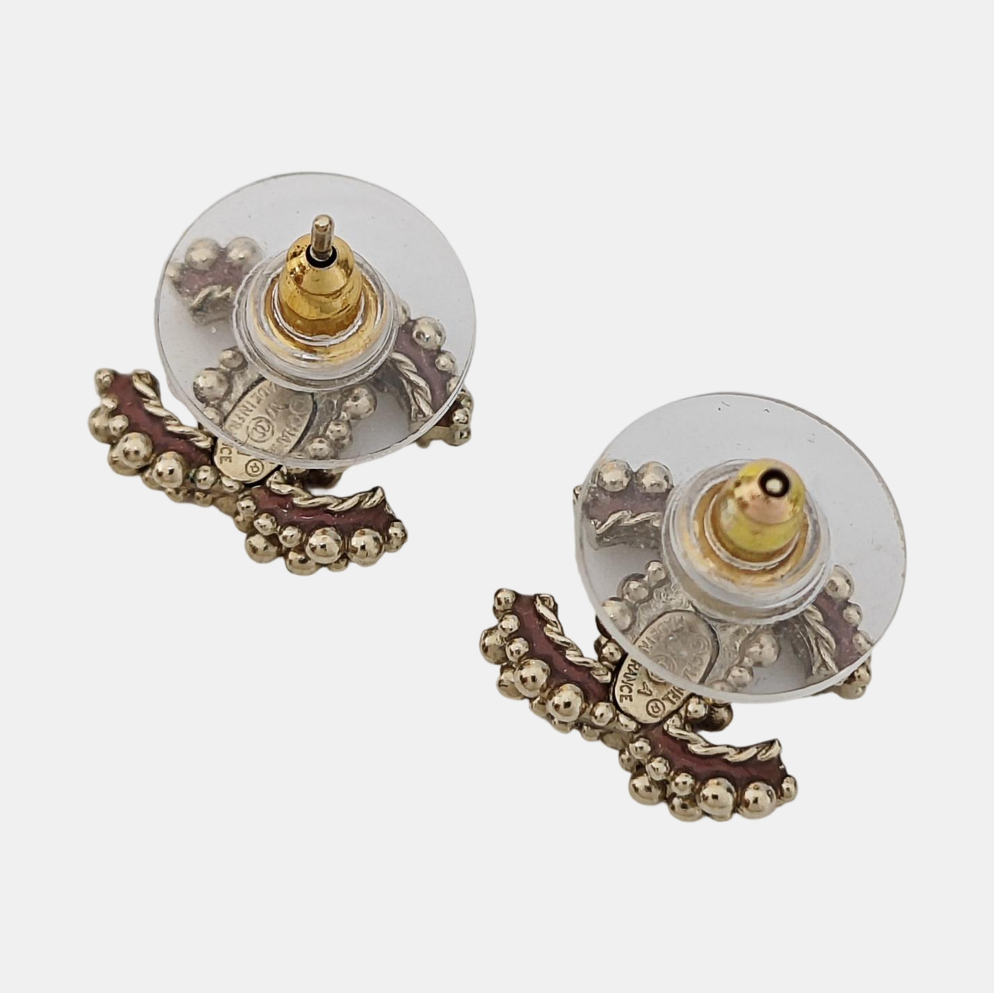 CC Logo Metal Gold Stud Earrings