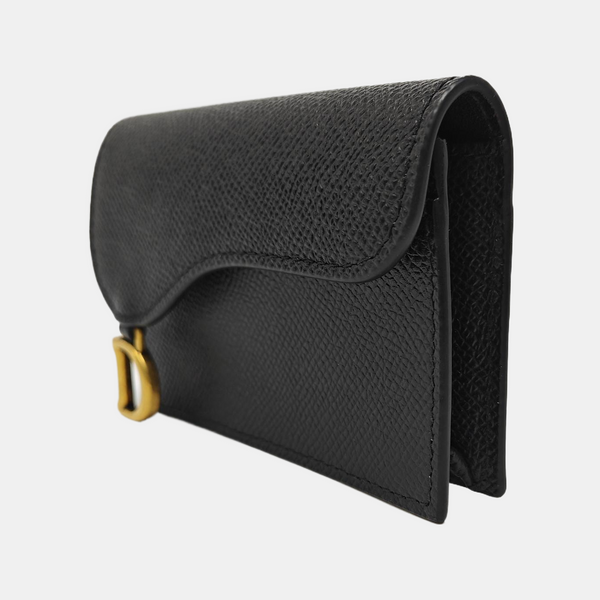 Saddle Mini Lambskin Black Card Holder