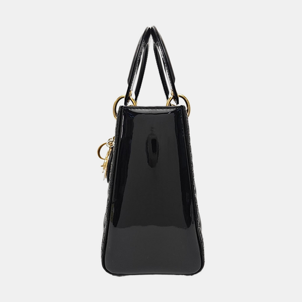 Lady Dior Medium Cannage Patent Leather Black