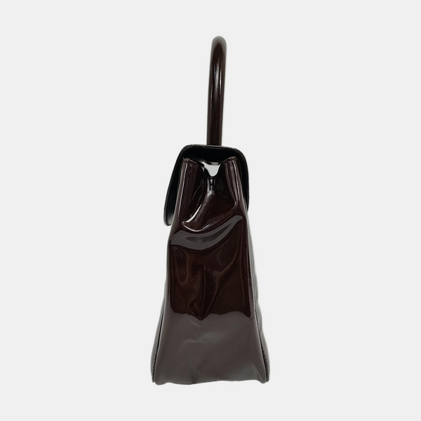 Patent Leather Top Handle Bag Brown
