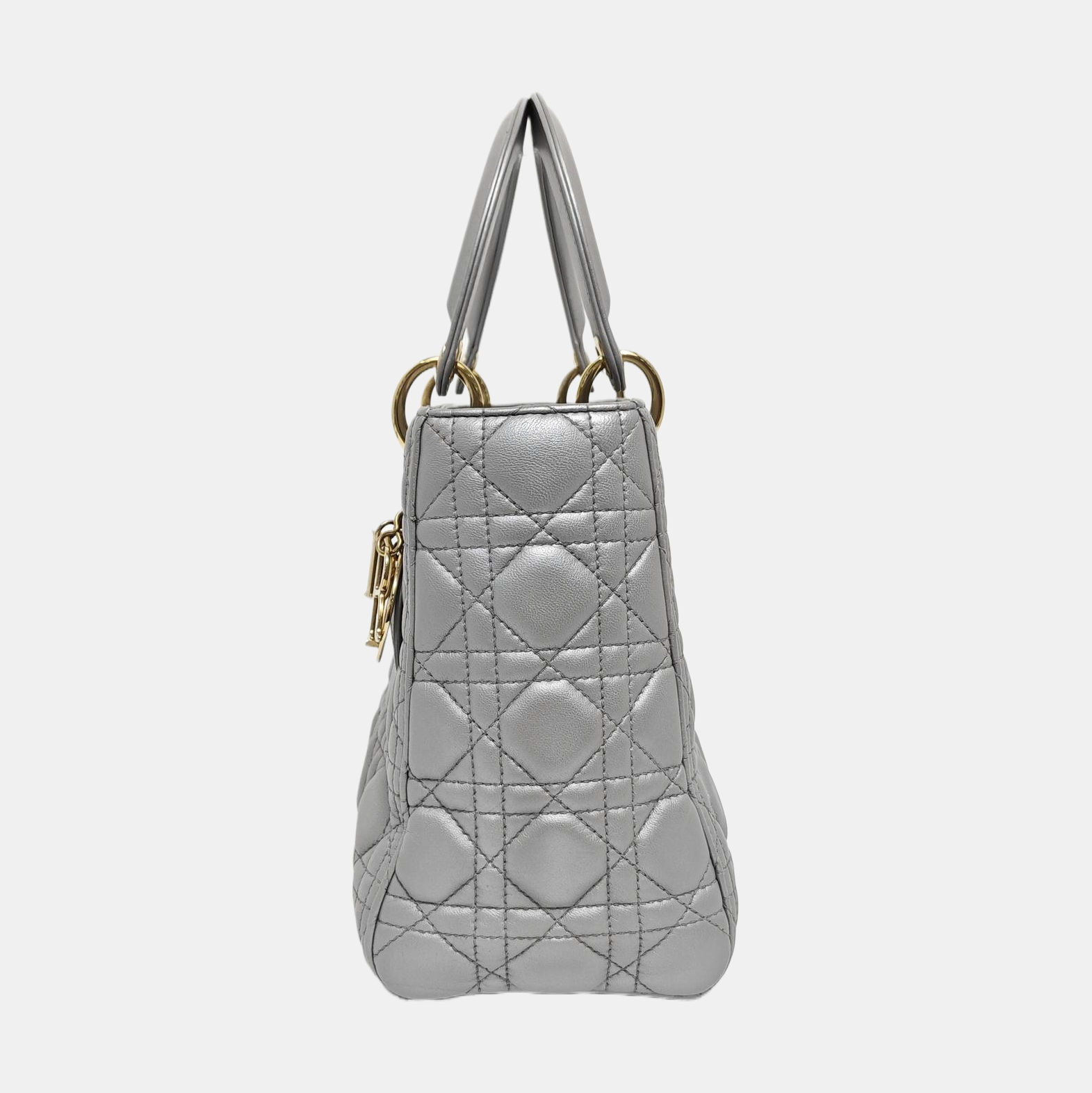 Authenticated pre-owned  Lady Dior Cannage Lambskin Silver - Shoulder Bag at Looply