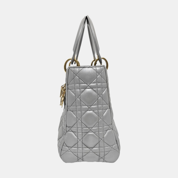 Authenticated pre-owned  Lady Dior Cannage Lambskin Silver - Shoulder Bag at Looply