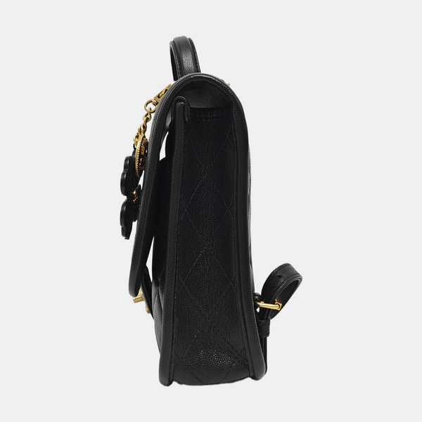 Quilted Grained Calfskin Backpack Black