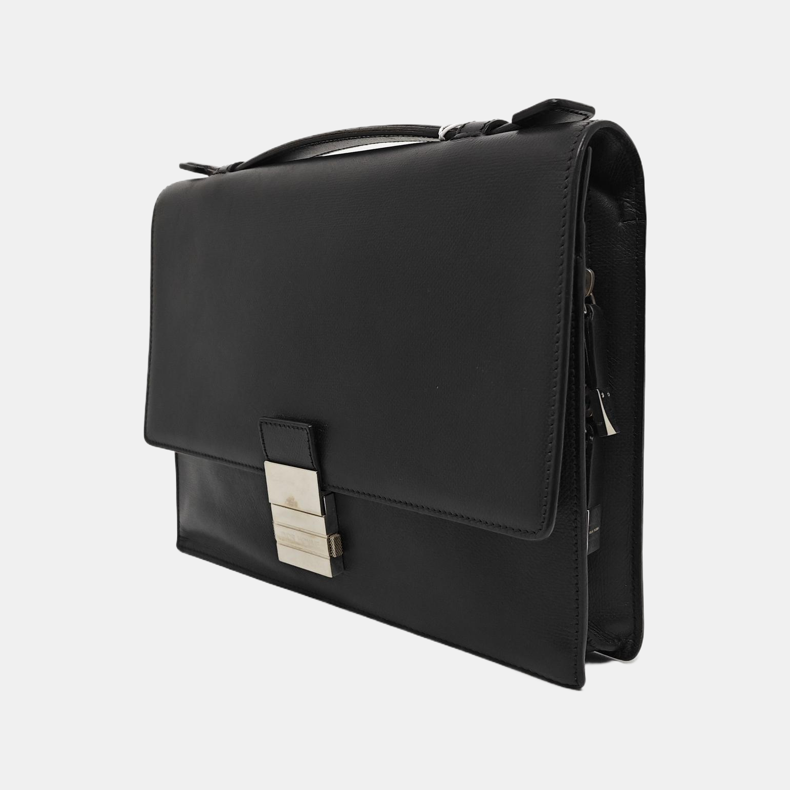 Leather Top Handle Bag Black