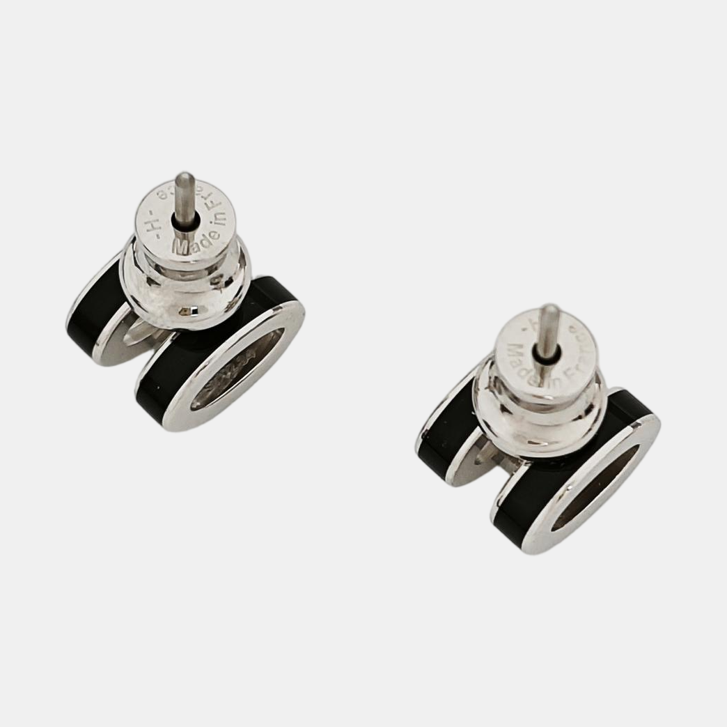 Pop H Metal Silver Stud Earrings