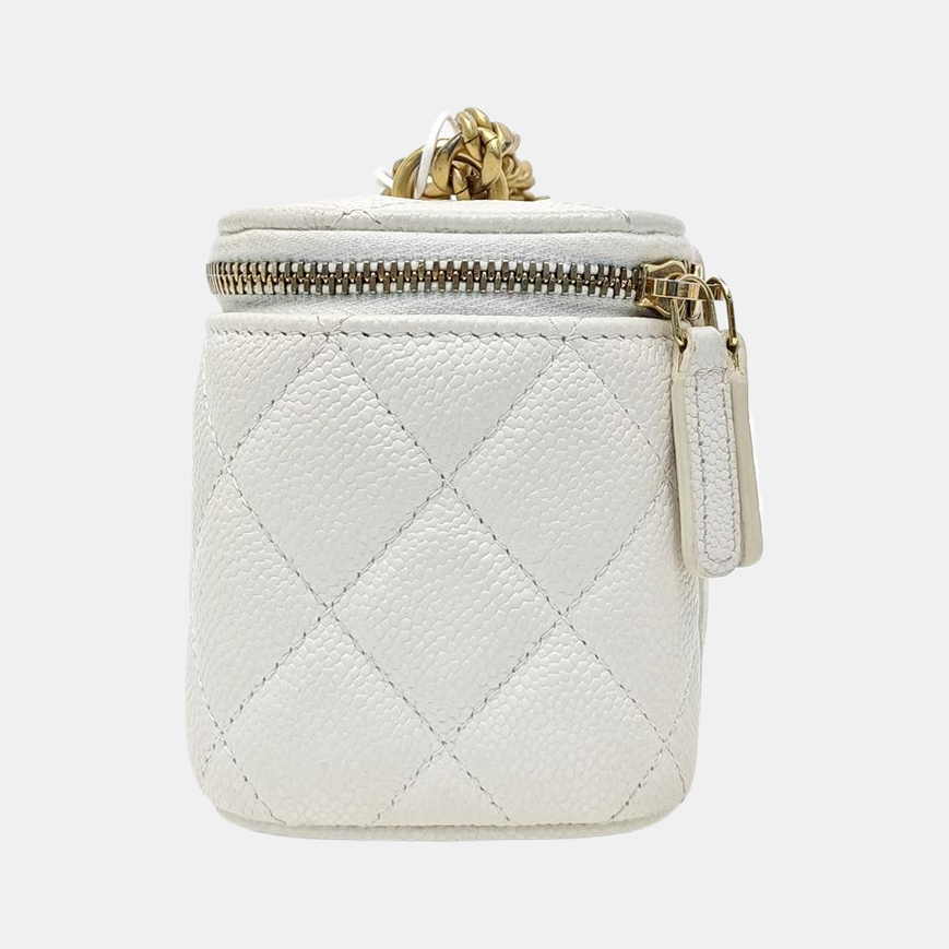 VANITY CASE Small Quilted Grained Calfskin White