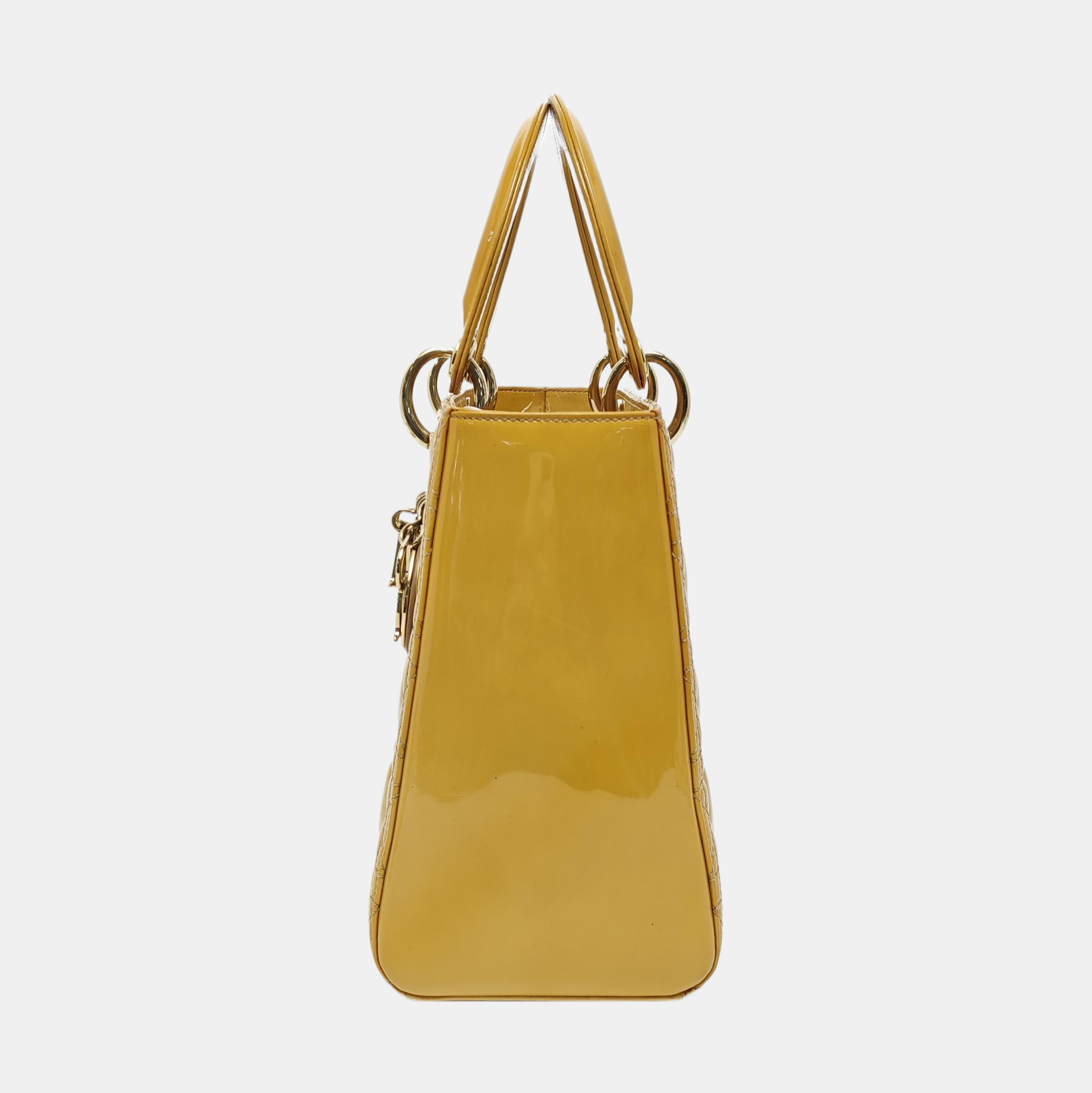 Authenticated pre-owned  Lady Dior Quilted Patent Leather Yellow - Tote Bag at Looply