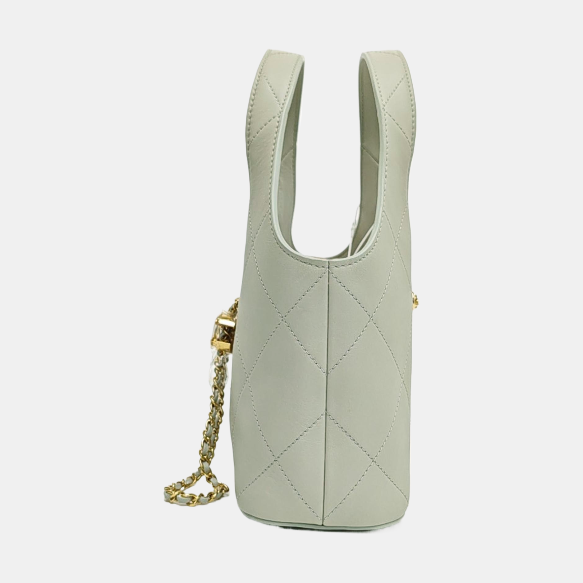 Quilted Calfskin Top Handle Bag Small Green