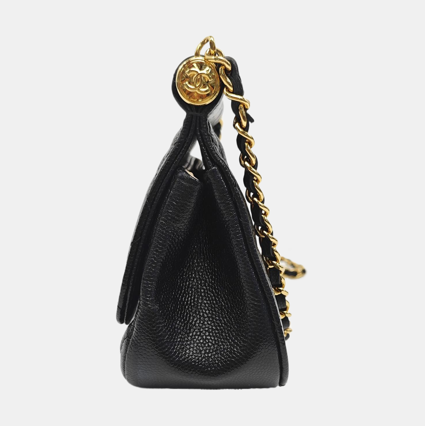 Quilted Grained Calfskin Shoulder Bag Black