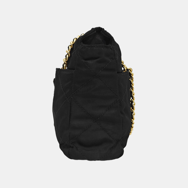 Quilted Nylon Shoulder Bag Black
