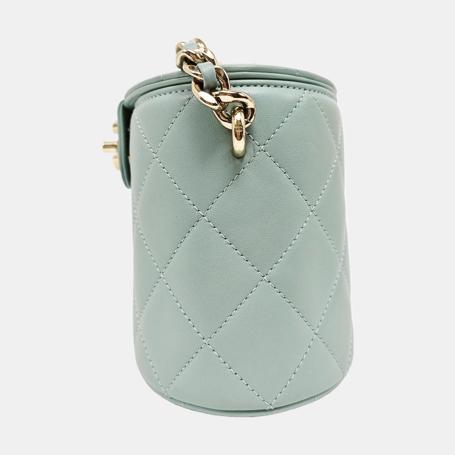 Round Vanity Quilted Lambskin Blue