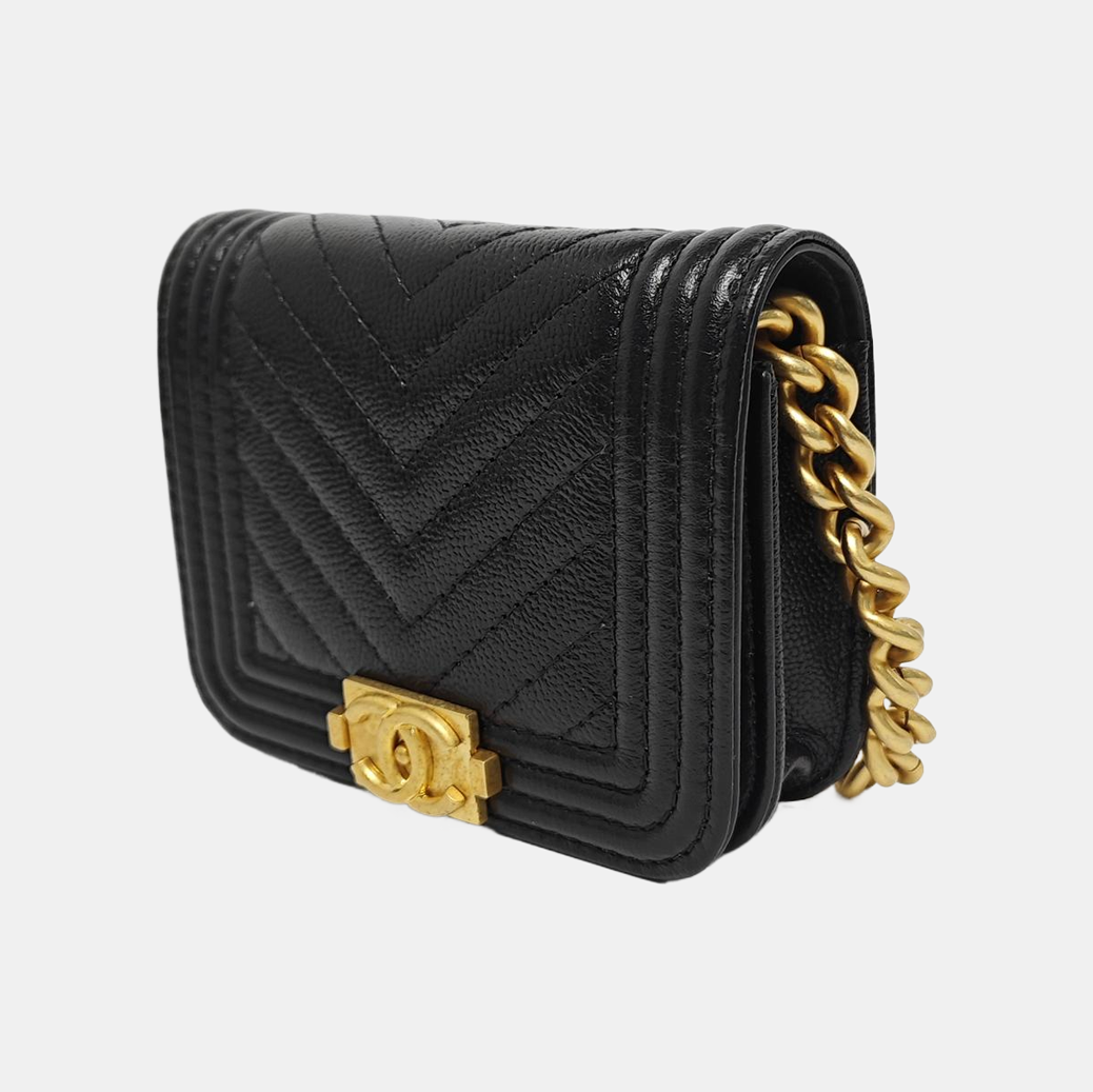 BOY CHANEL Chevron Grained Calfskin Black