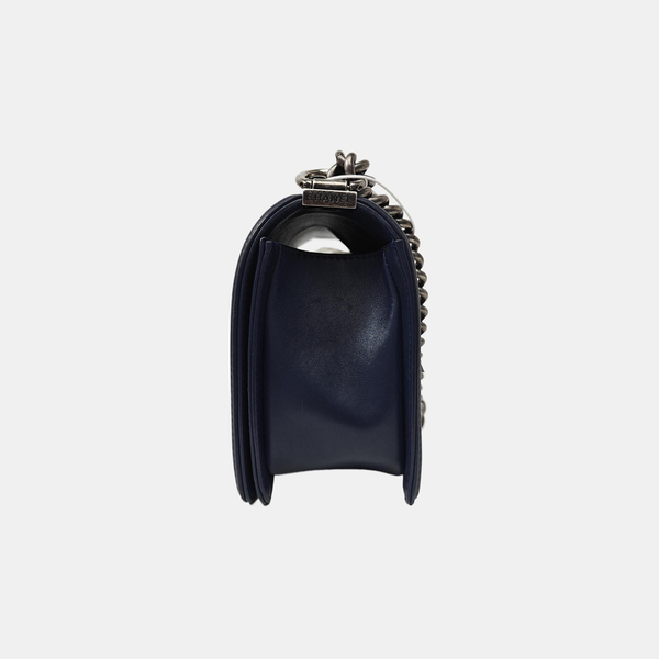 BOY CHANEL Medium Quilted Calfskin Blue