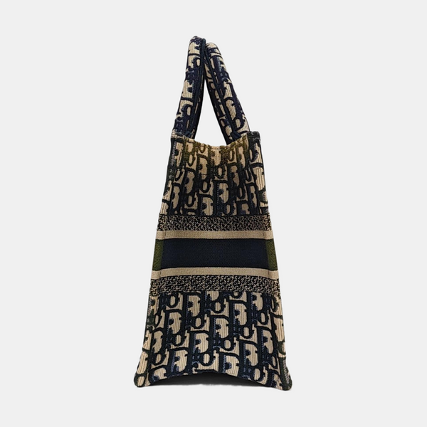 Bolso de mano Dior Book Tote pequeño de lona Oblique azul