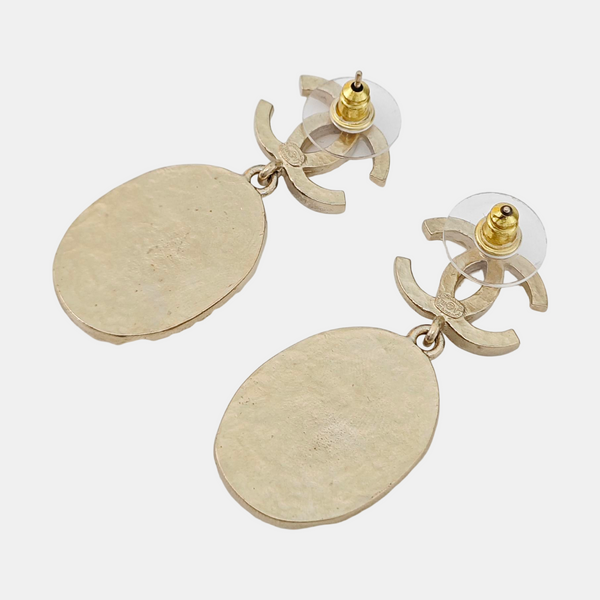 CC Logo Metal Gold Stud Earrings