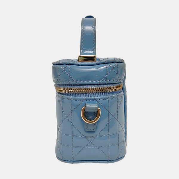 Authenticated pre-owned  Vanity Lady Dior Super Mini Cannage Patent Leather Blue - Shoulder Bag at Looply