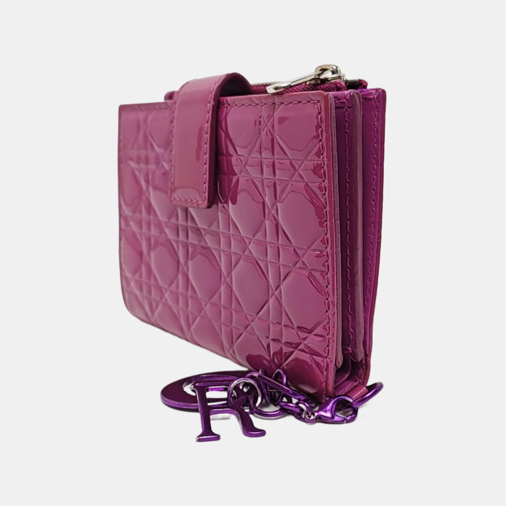 Authenticated pre-owned  Lady Dior Cannage Patent Leather Purple Wallet - Wallet at Looply