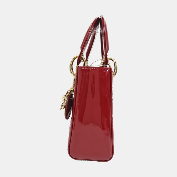 Lady Dior Mini Cannage Patent Leather Red