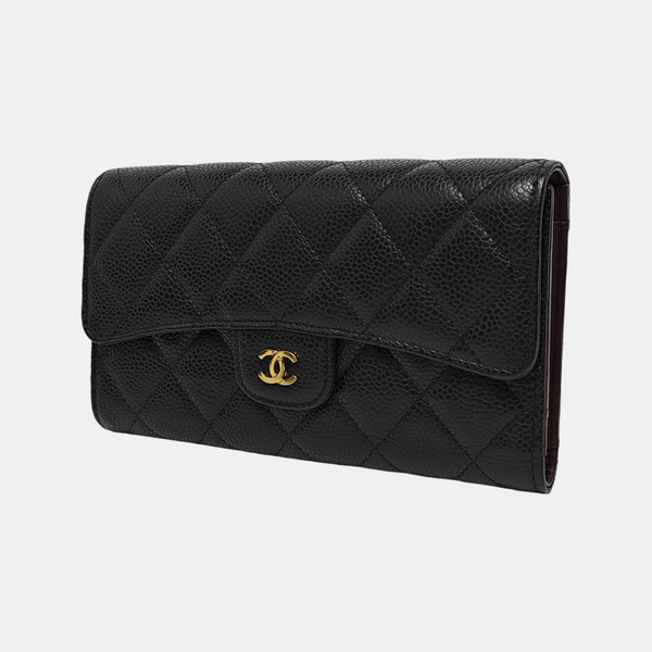 Quilted Grained Calfskin Wallet Black