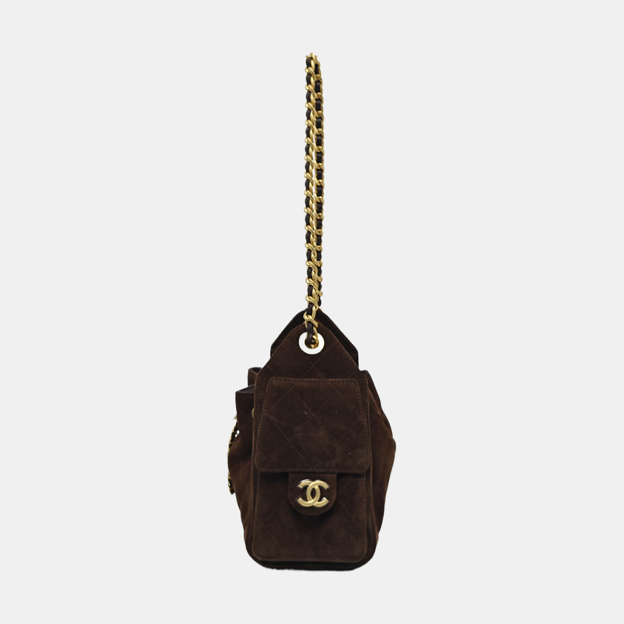 CHANEL 25 Quilted Suede Brown