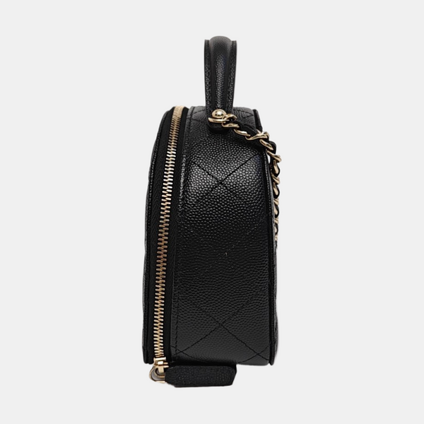 Quilted Grained Calfskin Shoulder Bag Black