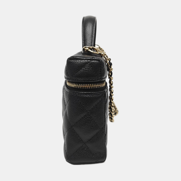 Quilted Grained Calfskin Shoulder Bag Black