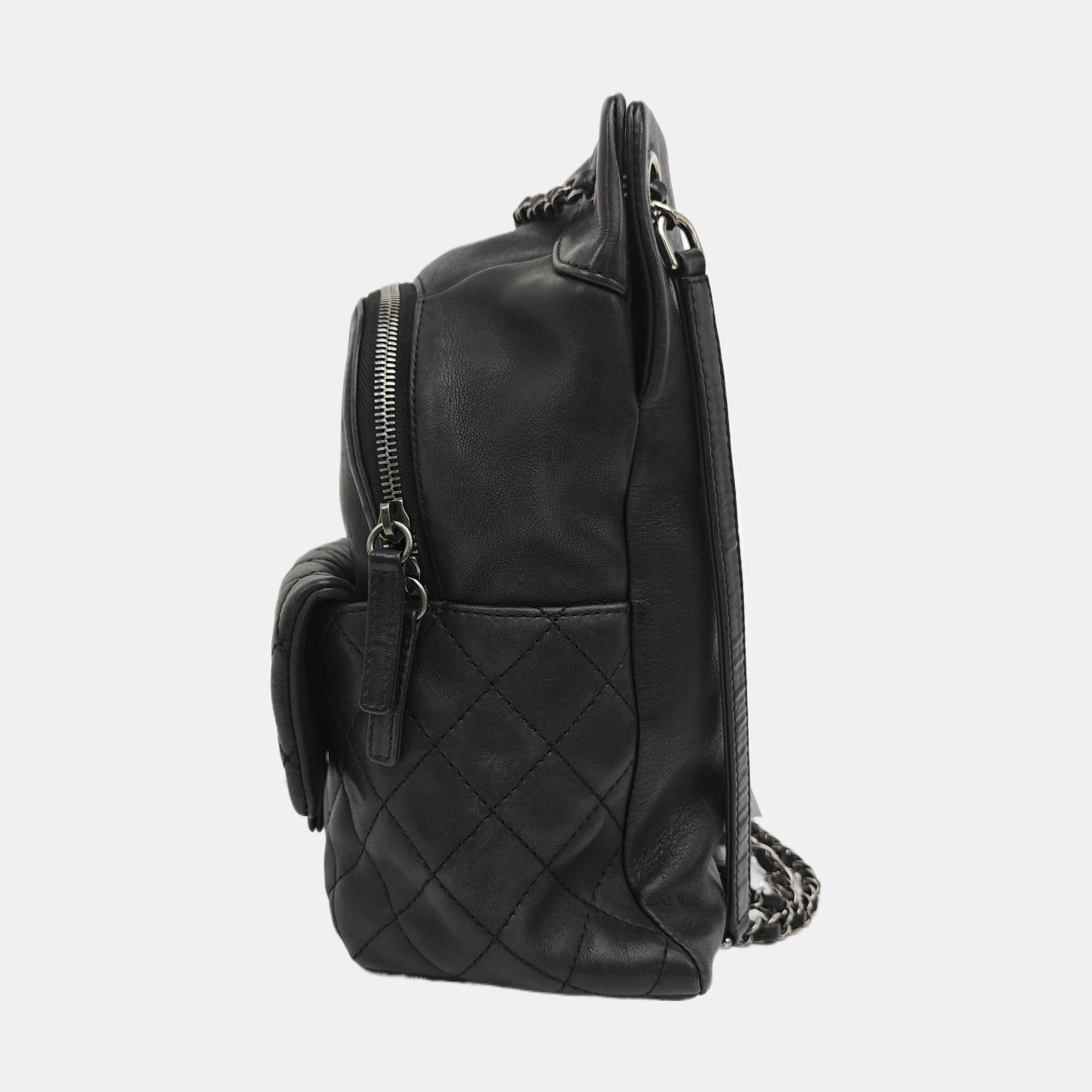 Quilted Calfskin Backpack Black