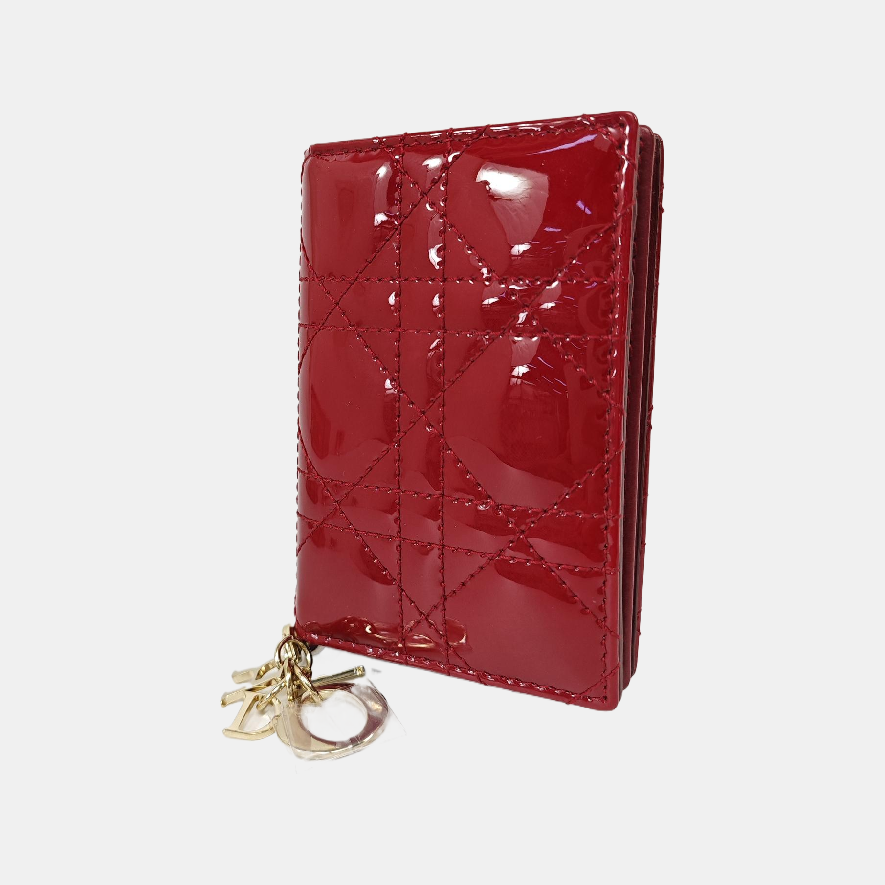 Lady Dior Cannage Patent Leather Red Card Holder